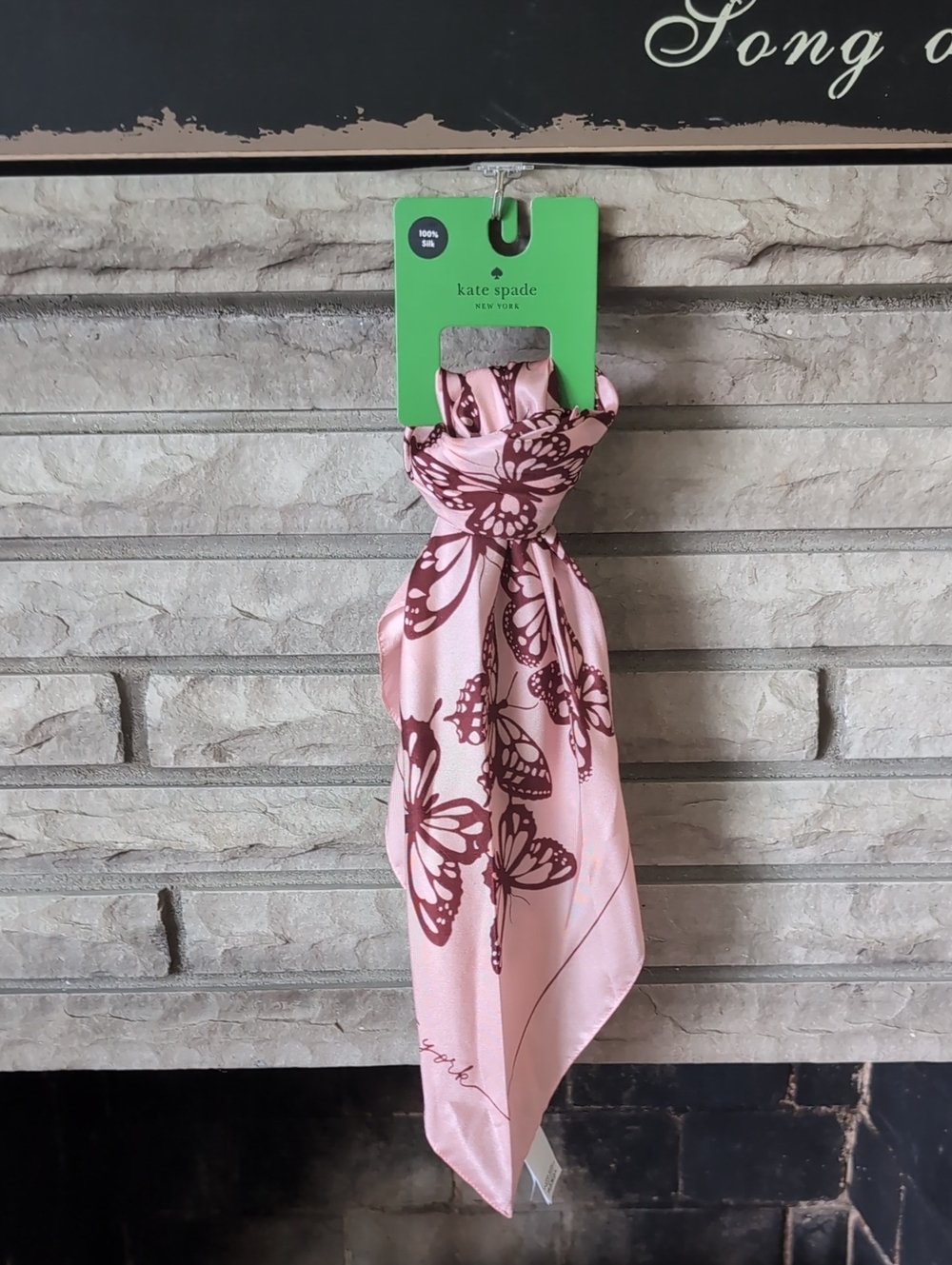 Kate Spade Square Pink Silk Butterfly Scarf